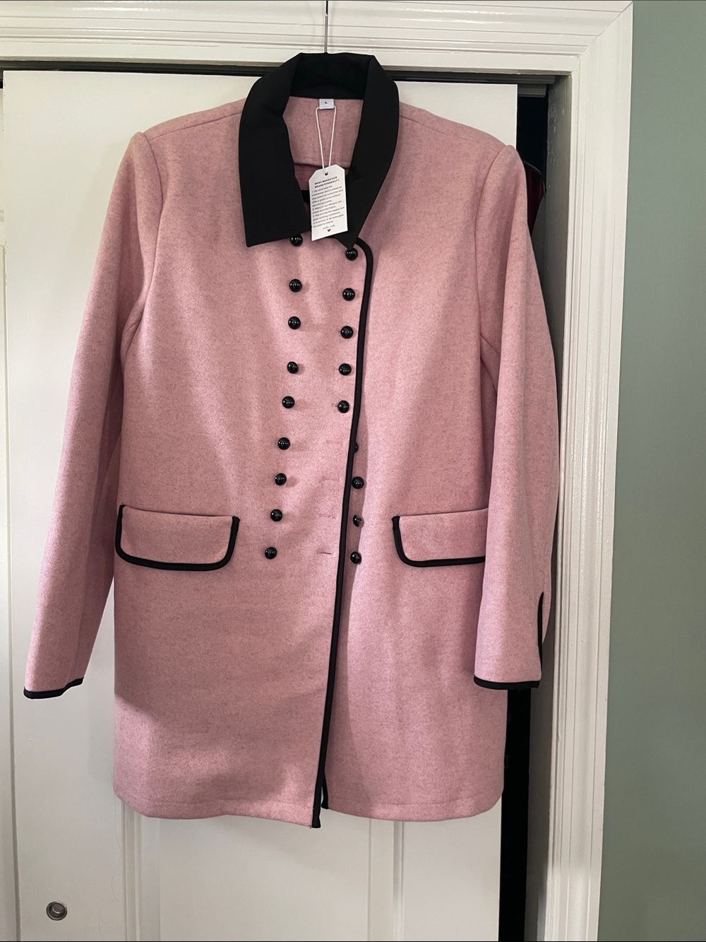 Women's Pink Contrast-Trim Military-Style Coat